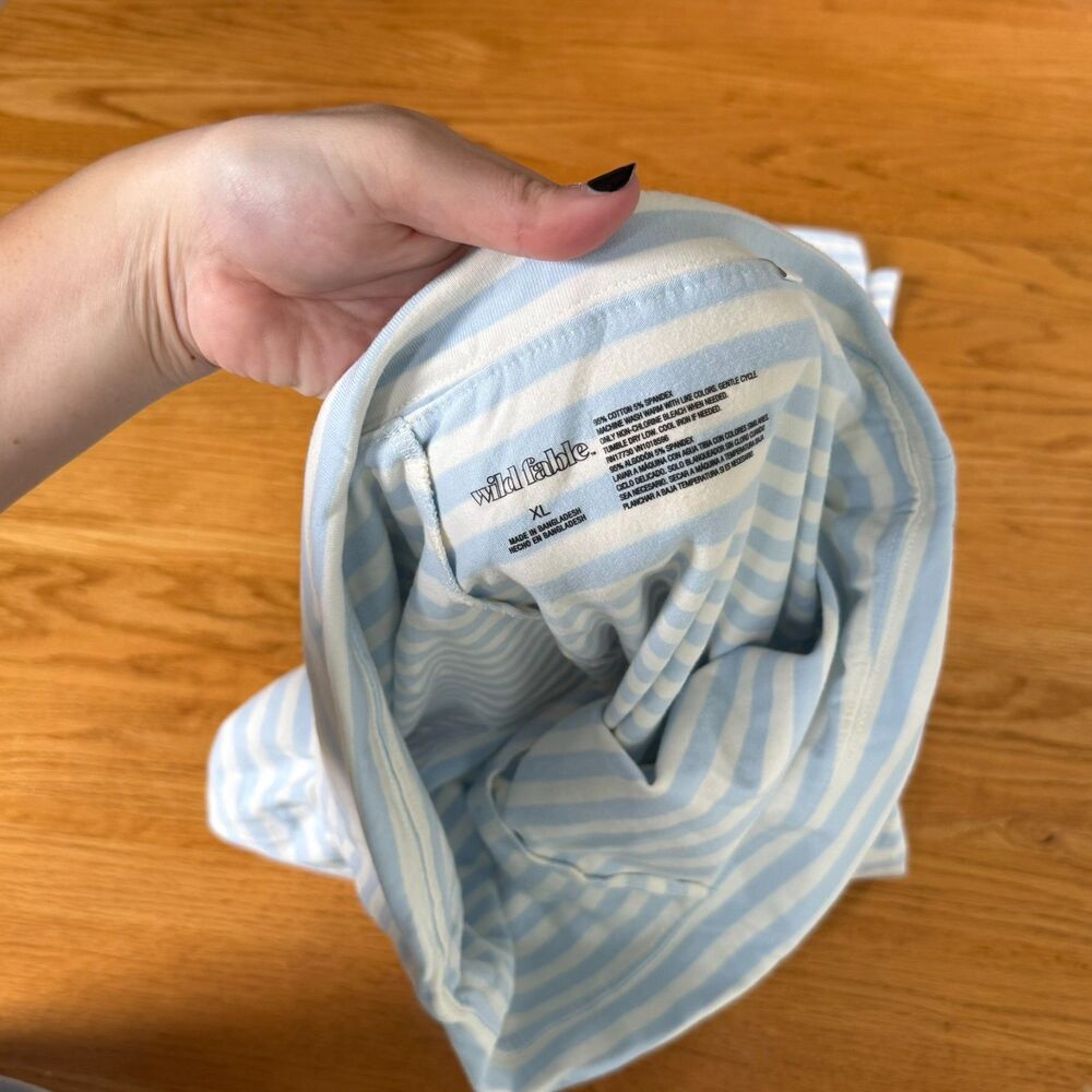 Fold Over Blue & White Striped Pants